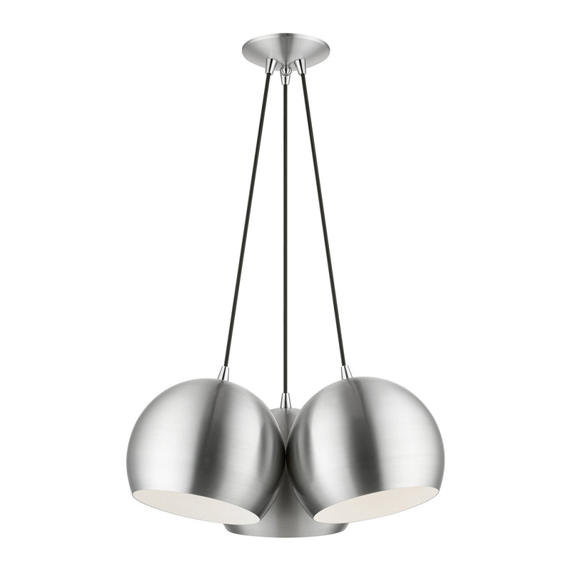 Livex Lighting 43393-66 Three Light Pendant, Brushed Aluminum w/ Polished Chromes
