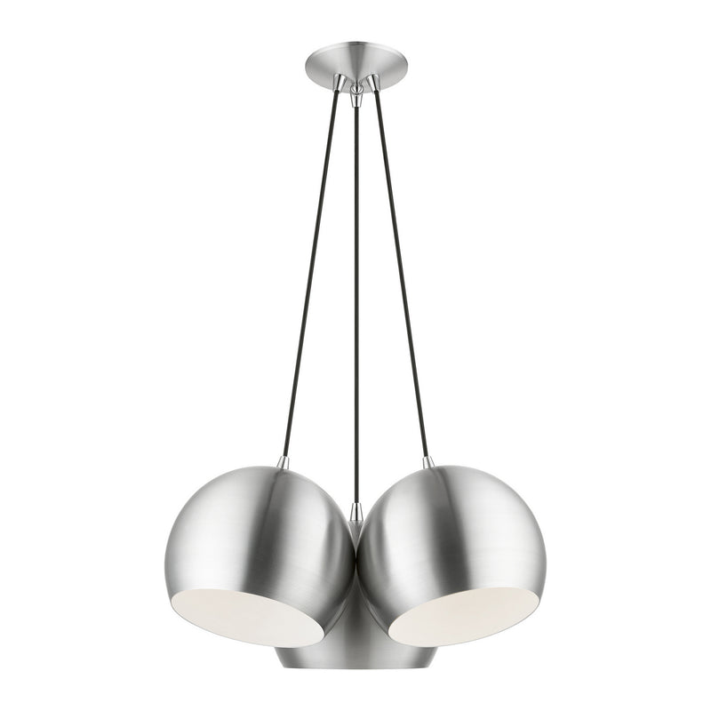 Livex Lighting 43393-66 Three Light Pendant, Brushed Aluminum w/ Polished Chromes