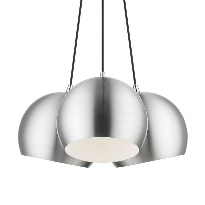 Livex Lighting 43393-66 Three Light Pendant, Brushed Aluminum w/ Polished Chromes
