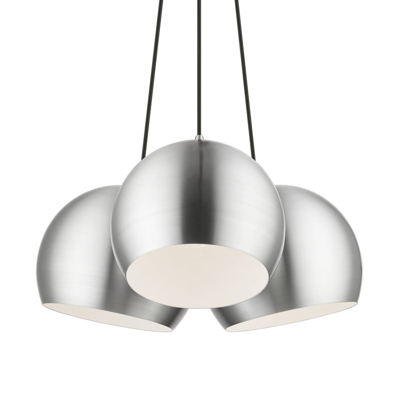 Livex Lighting 43393-66 Three Light Pendant, Brushed Aluminum w/ Polished Chromes
