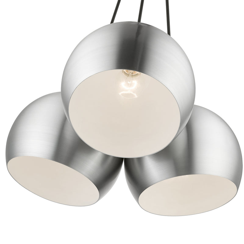 Livex Lighting 43393-66 Three Light Pendant, Brushed Aluminum w/ Polished Chromes