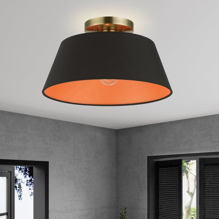 Livex Lighting 51357-01 One Light Semi-Flush Mount, Antique Brass