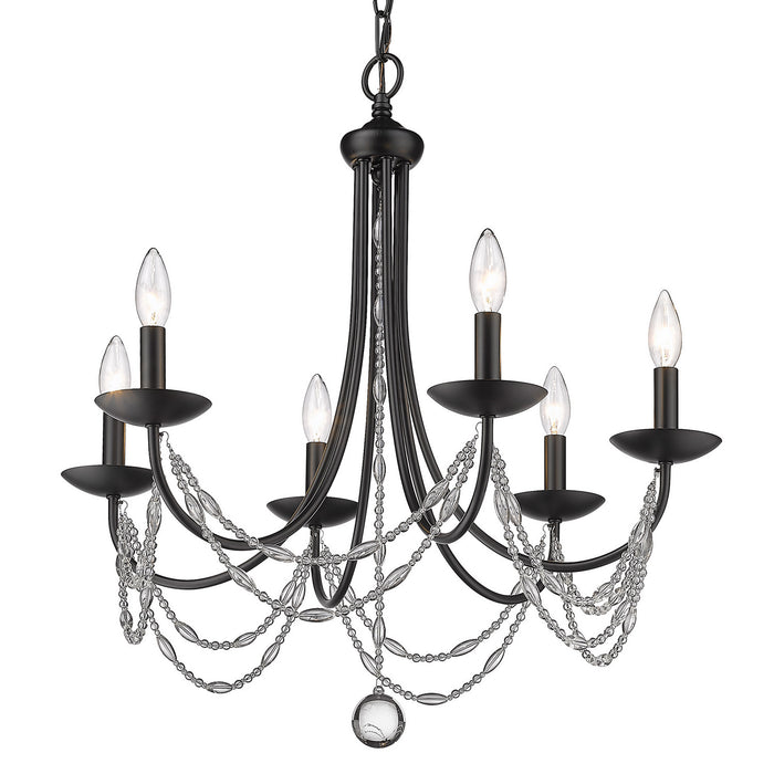 Golden 7644-6 BLK Six Light Chandelier, Matte Black