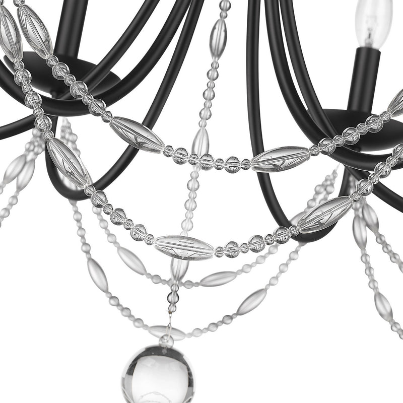 Golden 7644-6 BLK Six Light Chandelier, Matte Black