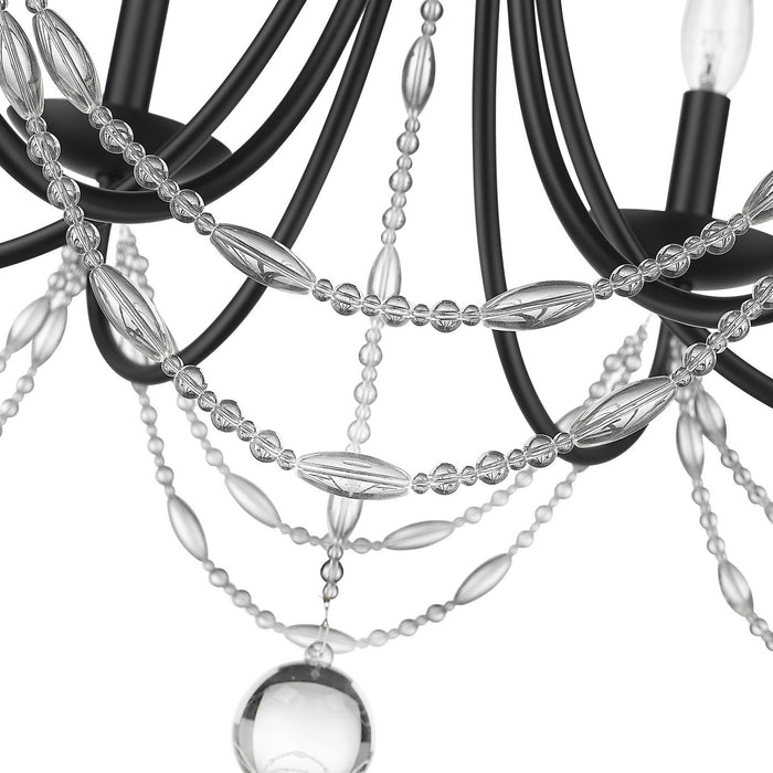 Golden 7644-6 BLK Six Light Chandelier, Matte Black