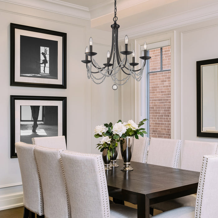 Golden 7644-6 BLK Six Light Chandelier, Matte Black