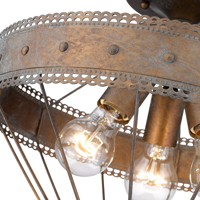 Golden 7856-SF CP Three Light Semi-Flush Mount, Copper Patina