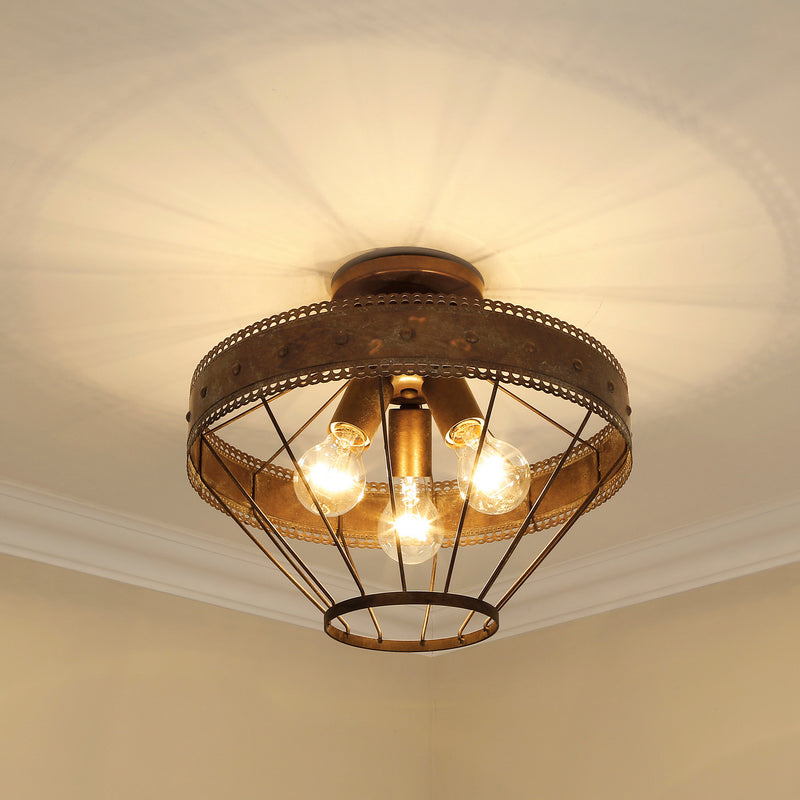 Golden 7856-SF CP Three Light Semi-Flush Mount, Copper Patina