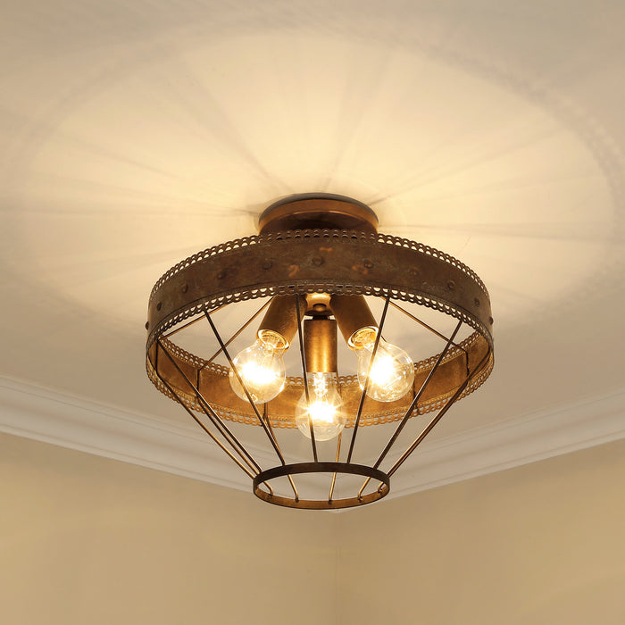 Golden 7856-SF CP Three Light Semi-Flush Mount, Copper Patina