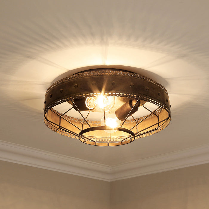 Golden 7856-FM CP Two Light Flush Mount, Copper Patina
