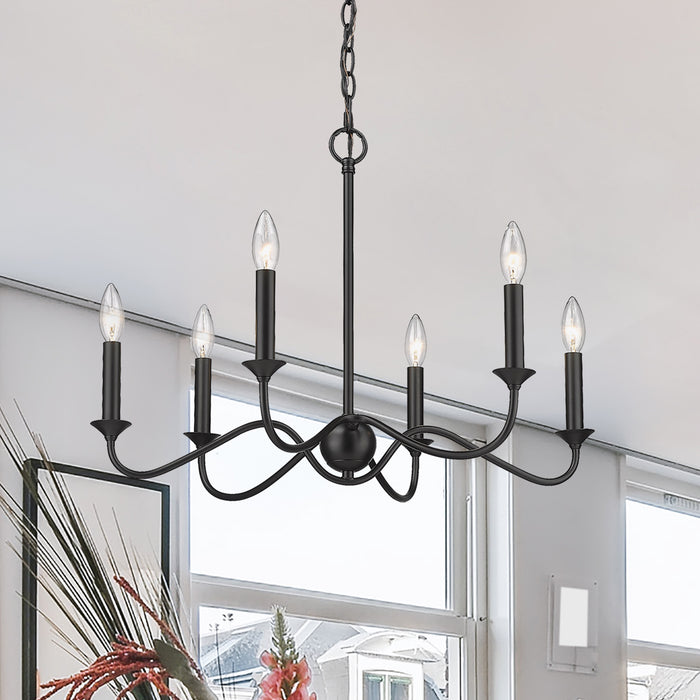Golden 8316-6 BLK Six Light Chandelier, Matte Black