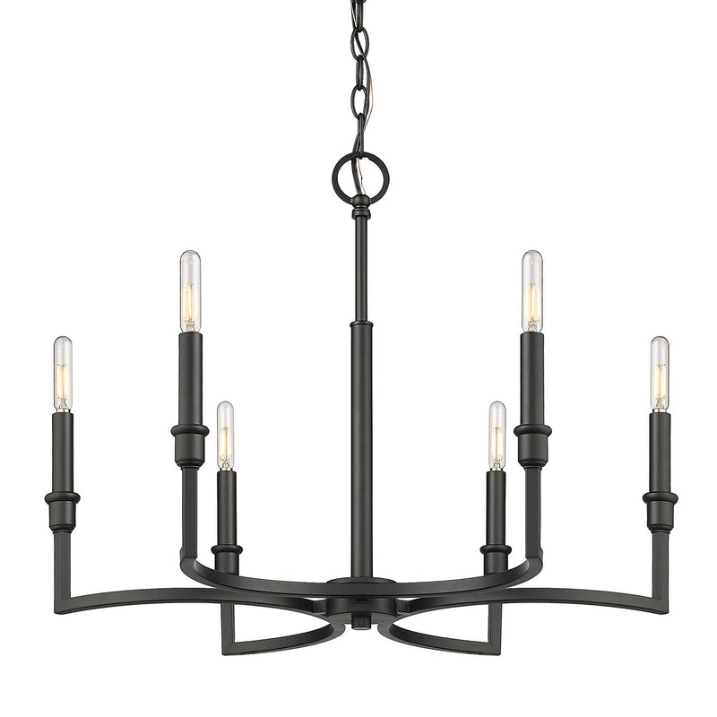 Golden 8209-6 BLK Six Light Chandelier, Matte Black