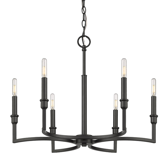 Golden 8209-6 BLK Six Light Chandelier, Matte Black