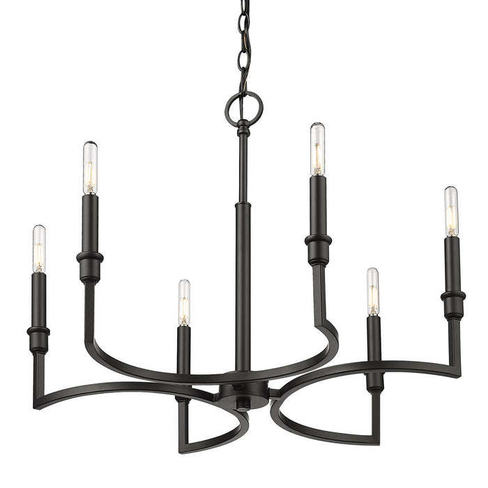 Golden 8209-6 BLK Six Light Chandelier, Matte Black
