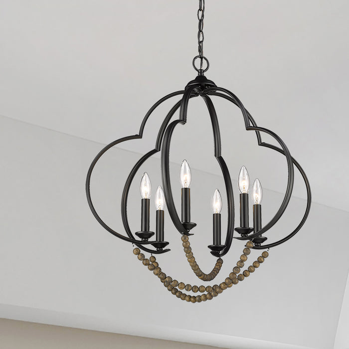 Golden 8320-6P BLK-EWB Six Light Pendant, Matte Black