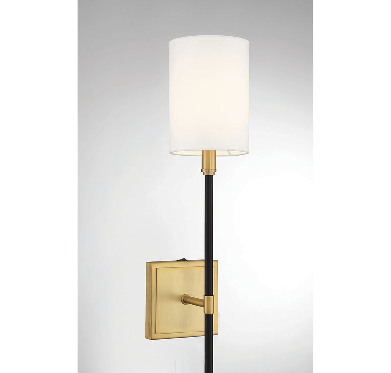 Meridian M90069BNB One Light Wall Sconce, Black with Natural Brass Accents