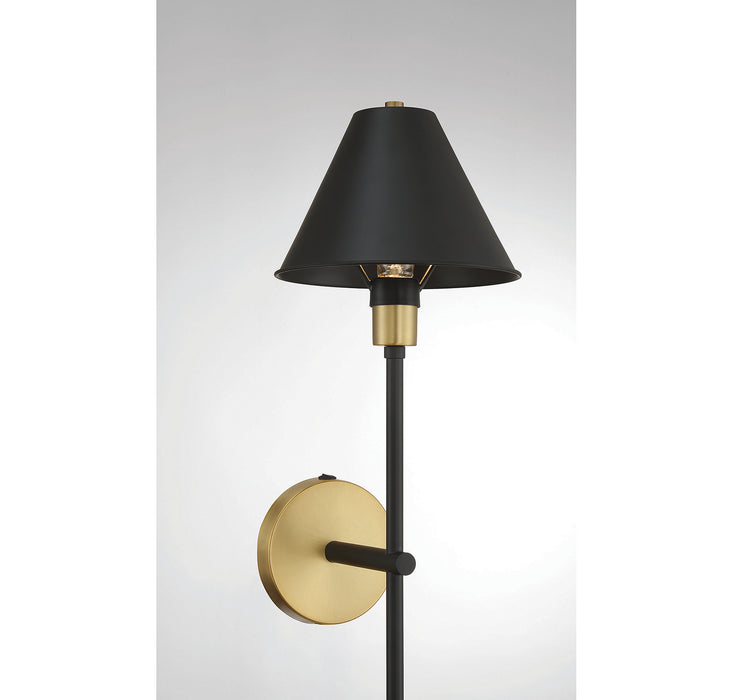 Meridian M90070BNB One Light Wall Sconce, Black with Natural Brass Accents