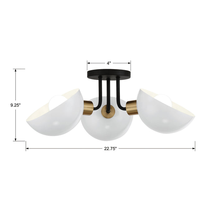 Crystorama GIG-810-BK-AG Three Light Semi Flush Mount, Black + Aged Brass