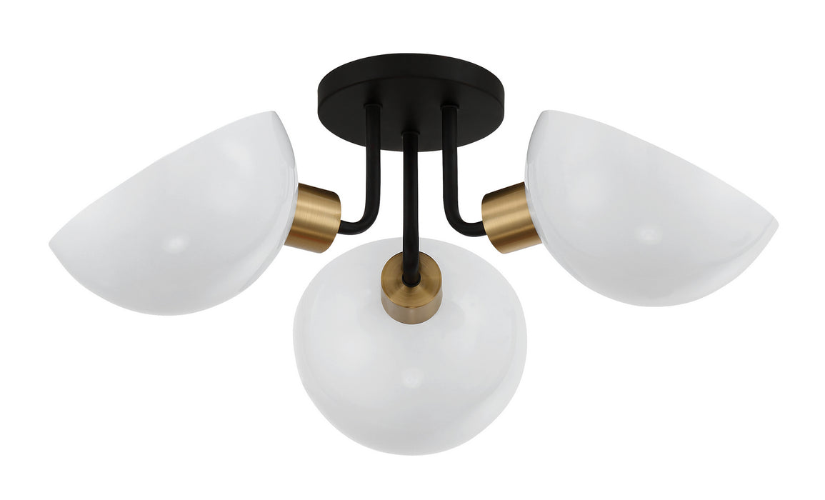 Crystorama GIG-810-BK-AG Three Light Semi Flush Mount, Black + Aged Brass