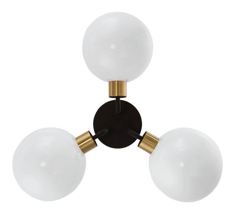 Crystorama GIG-810-BK-AG Three Light Semi Flush Mount, Black + Aged Brass