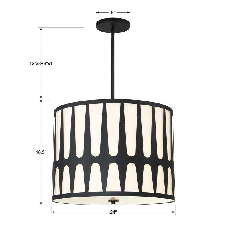 Crystorama ROY-809-BK Five Light Pendant, Black