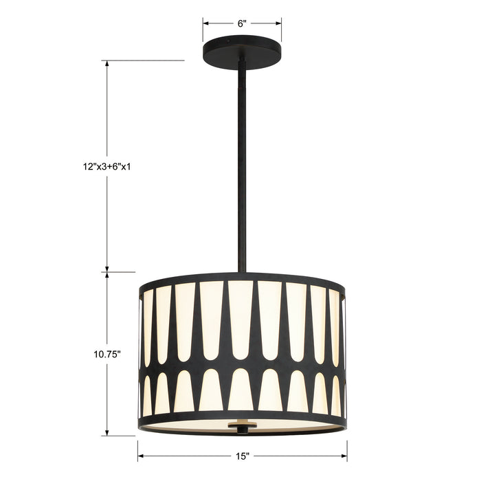 Crystorama ROY-803-BK Three Light Pendant, Black