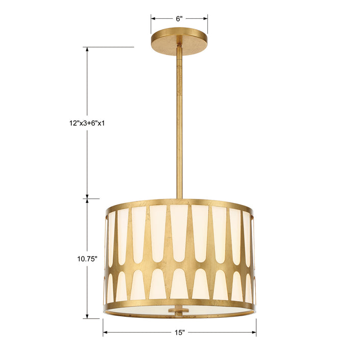 Crystorama ROY-803-GA Three Light Pendant, Antique Gold