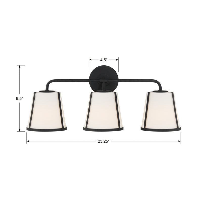 Crystorama FUL-913-BK Three Light Bath, Black