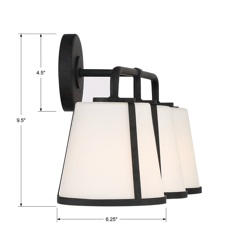 Crystorama FUL-913-BK Three Light Bath, Black
