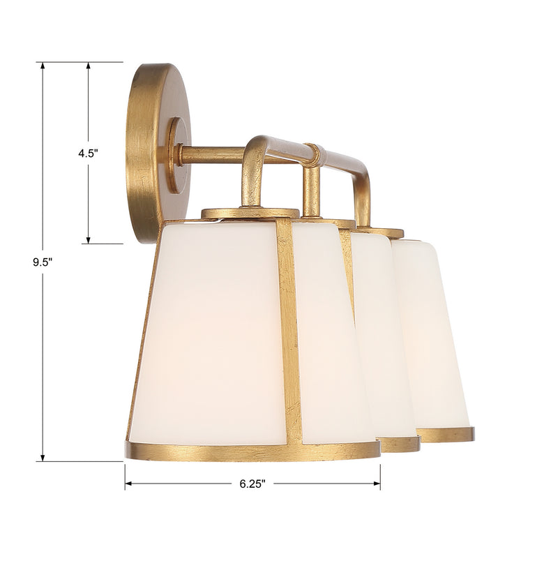 Crystorama FUL-913-GA Three Light Bath, Antique Gold