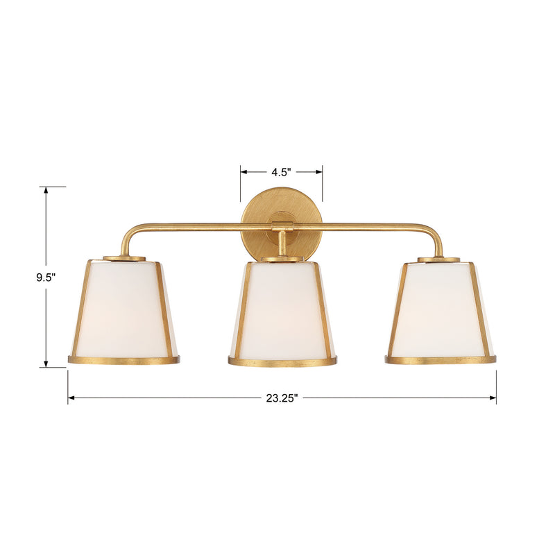 Crystorama FUL-913-GA Three Light Bath, Antique Gold