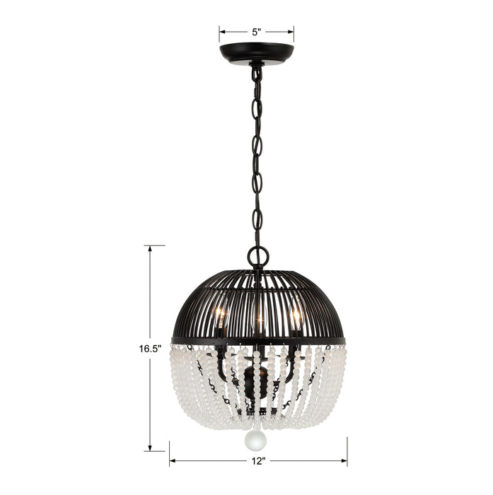 Crystorama DUV-623-MK Three Light Mini Chandelier, Matte Black