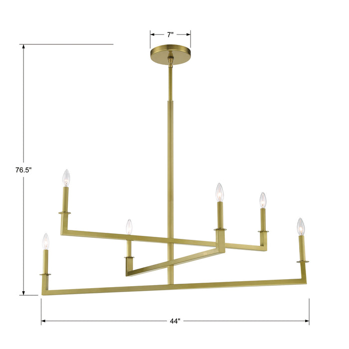 Crystorama DNT-6046-AG Six Light Chandelier, Aged Brass