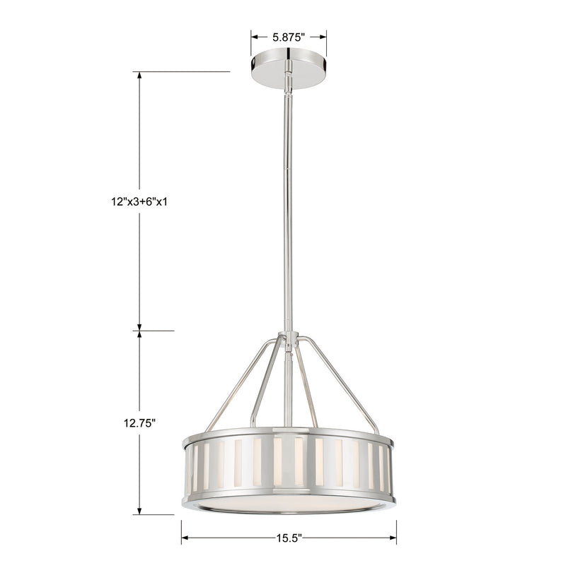 Crystorama KEN-8303-PN Three Light Pendant, Polished Nickel