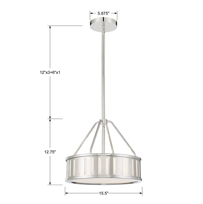Crystorama KEN-8303-PN Three Light Pendant, Polished Nickel