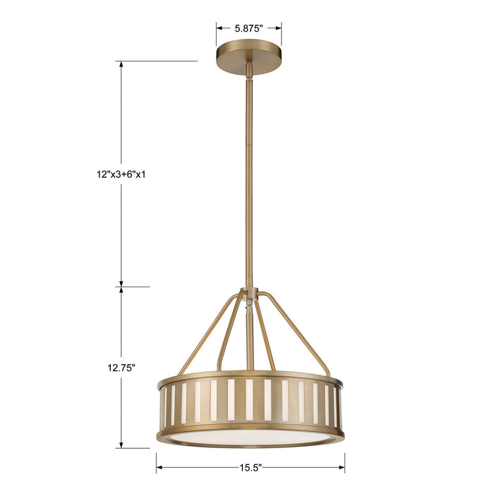 Crystorama KEN-8303-VG Three Light Pendant, Vibrant Gold