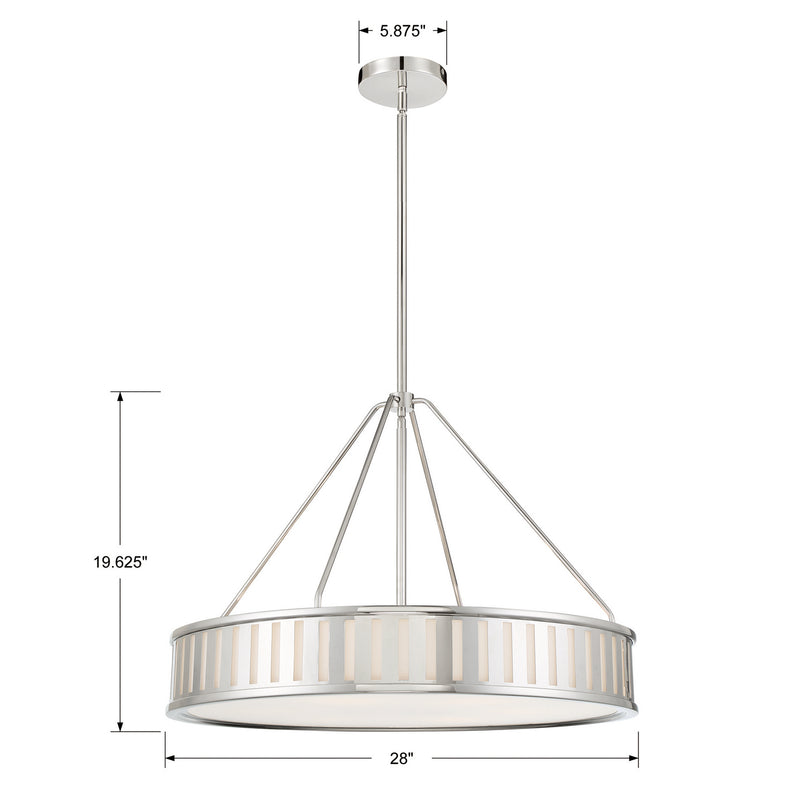 Crystorama KEN-8306-PN Six Light Pendant, Polished Nickel