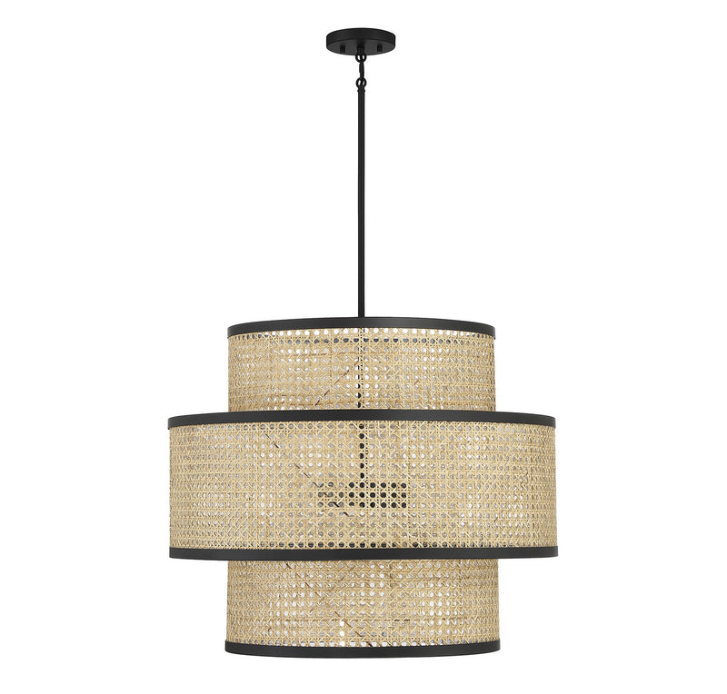 Meridian M7016MBK Three Light Pendant, Natural Cane with Matte Black
