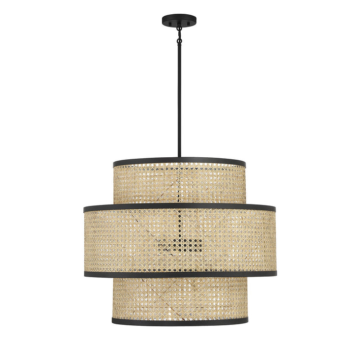 Meridian M7016MBK Three Light Pendant, Natural Cane with Matte Black