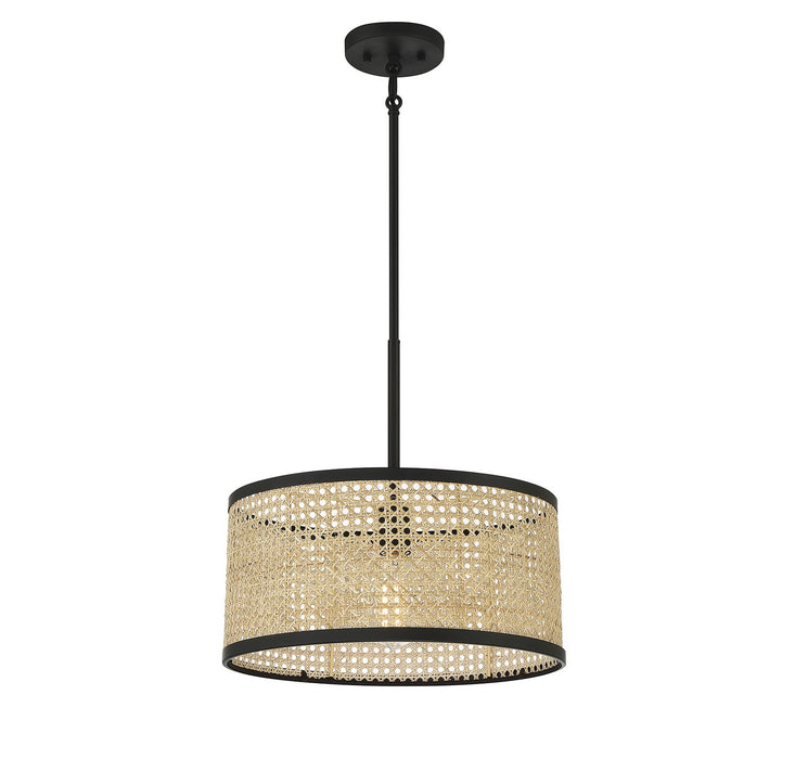 Meridian M7018MBK One Light Pendant, Natural Cane with Matte Black