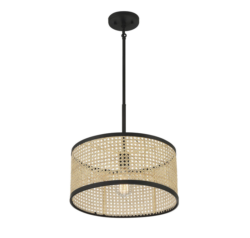 Meridian M7018MBK One Light Pendant, Natural Cane with Matte Black