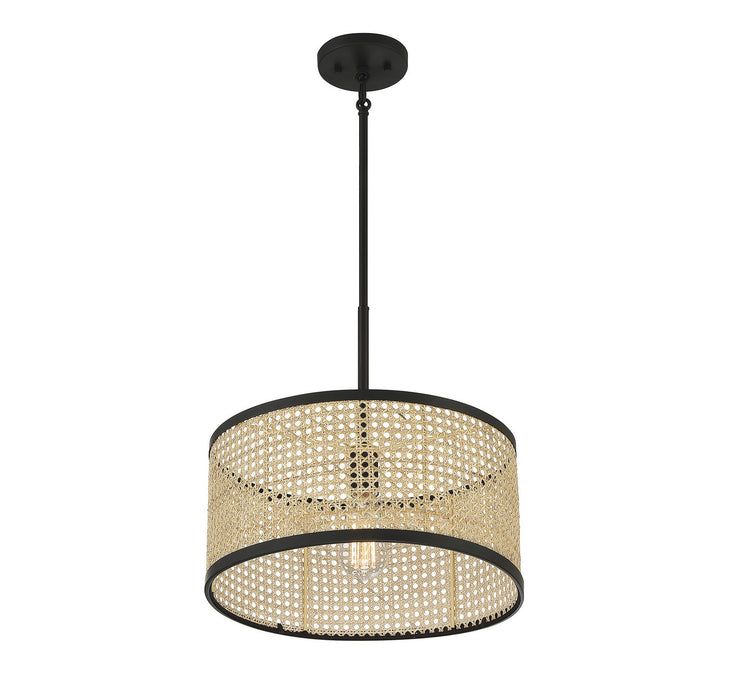 Meridian M7018MBK One Light Pendant, Natural Cane with Matte Black