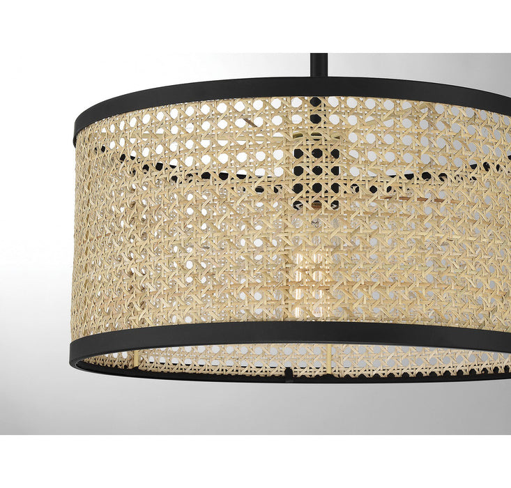 Meridian M7018MBK One Light Pendant, Natural Cane with Matte Black
