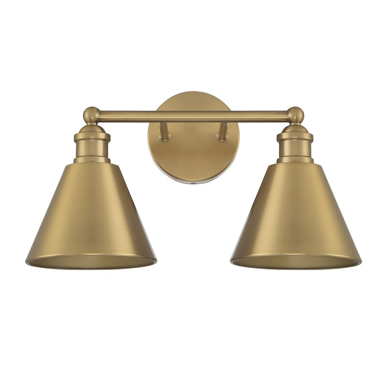 Meridian M80063NB Two Light Bathroom Vanity Light, Natural Brass