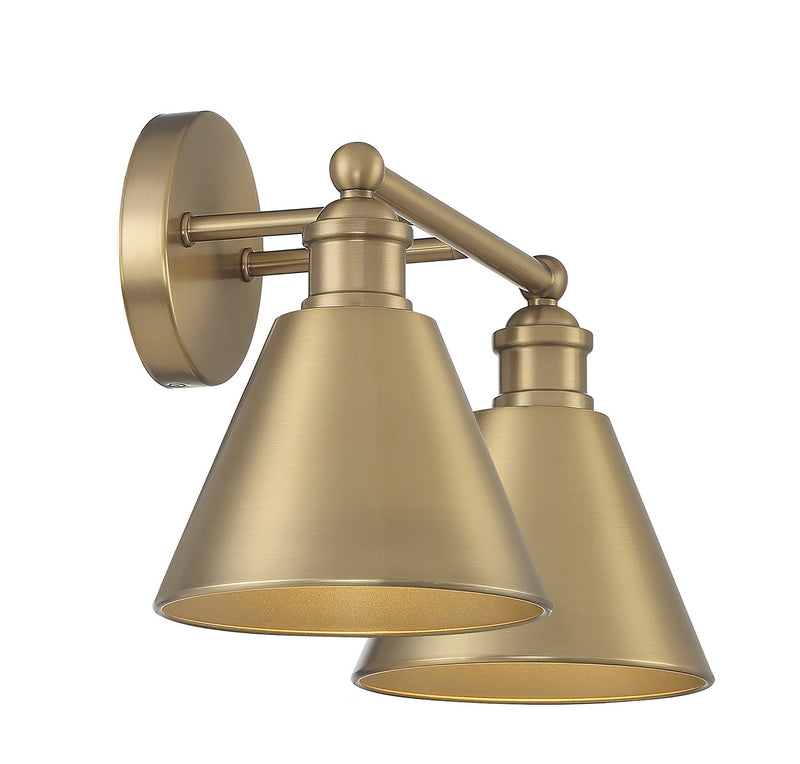 Meridian M80063NB Two Light Bathroom Vanity Light, Natural Brass