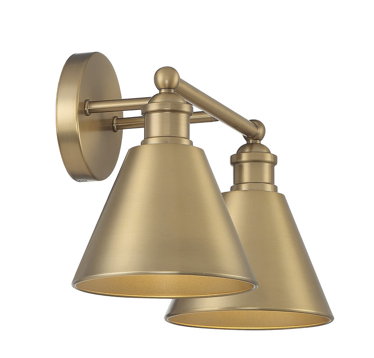 Meridian M80063NB Two Light Bathroom Vanity Light, Natural Brass