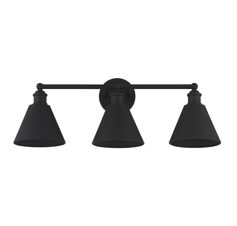Meridian M80064MBK Three Light Bathroom Vanity Light, Matte Black