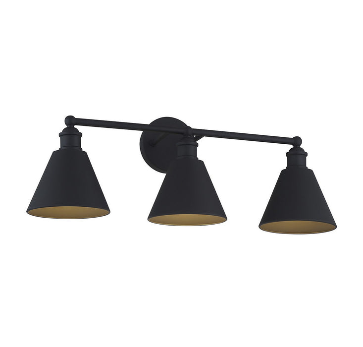 Meridian M80064MBK Three Light Bathroom Vanity Light, Matte Black