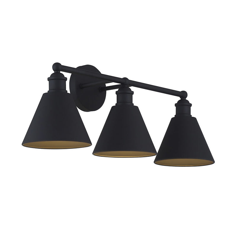 Meridian M80064MBK Three Light Bathroom Vanity Light, Matte Black