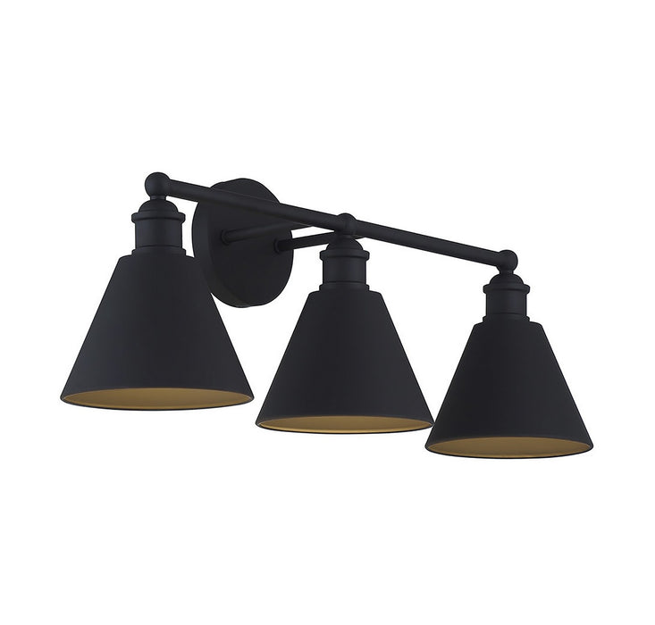 Meridian M80064MBK Three Light Bathroom Vanity Light, Matte Black